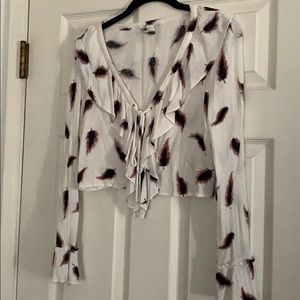 Long sleeves, Cropped, Feather Print Top